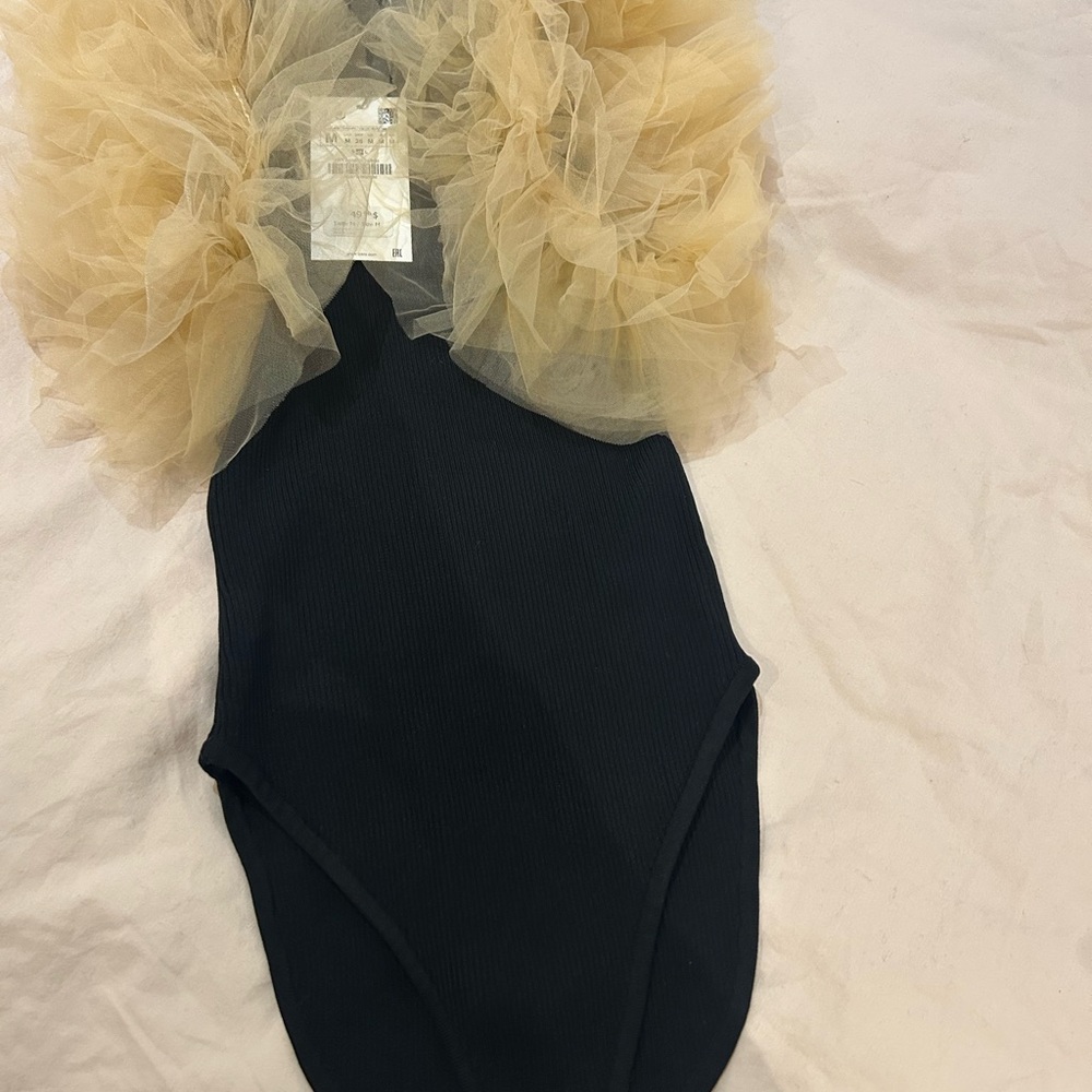 Zara Black Bodysuit with beige Tulle